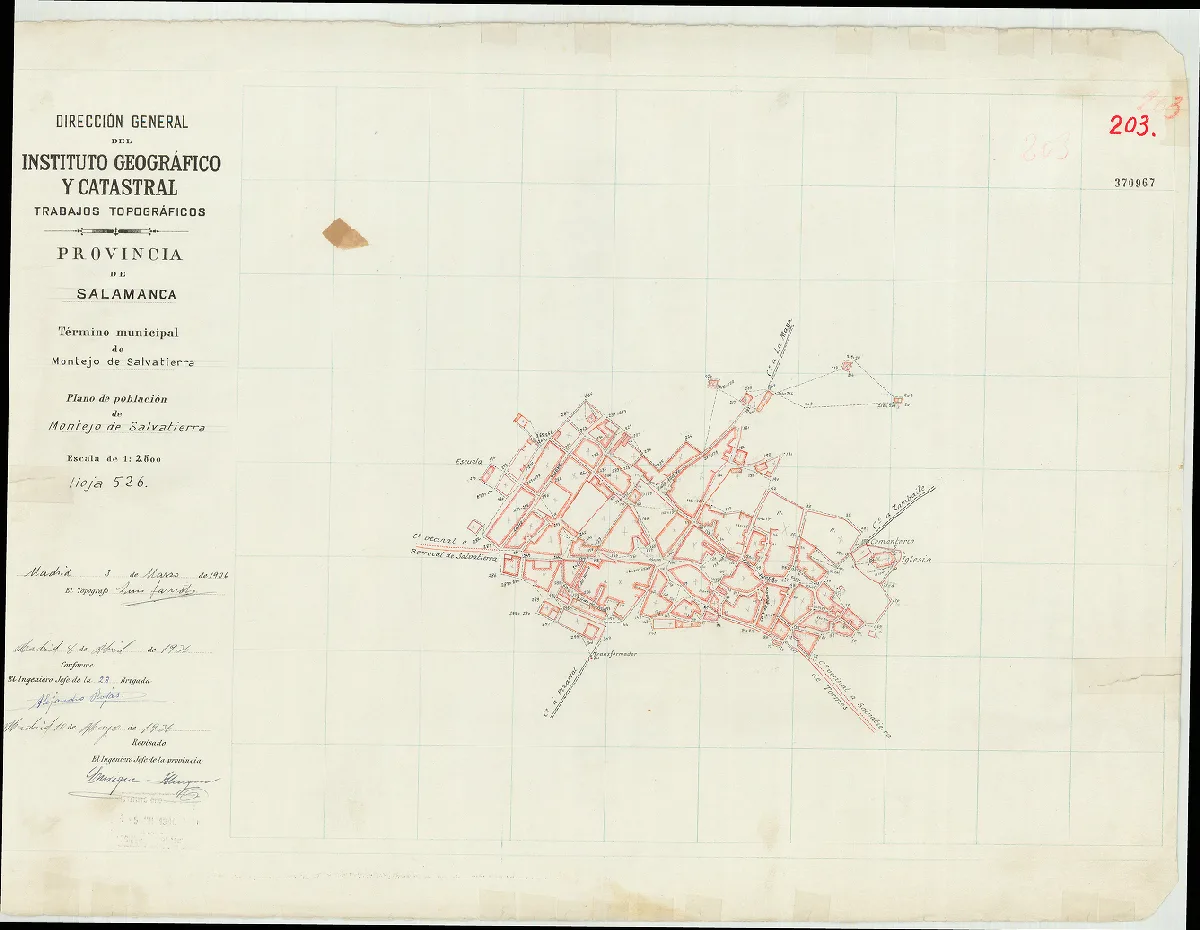 Reproducción completa del plano: Plano de población de Montejo de Salvatierra, 1936