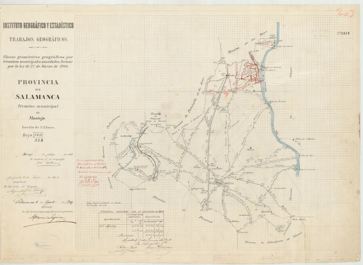 Plano histórico del término de Montejo relacionado con el embalse de Santa Teresa